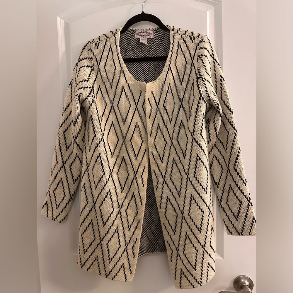 Oliver By Escio Womens Cardigan Sweater Beige Diamond Long Sleeve Open Front